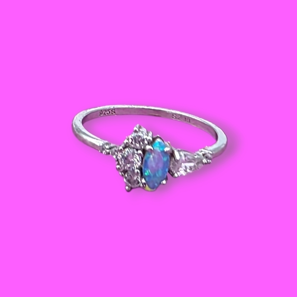 Charmed Aroma Blue Opal Sterling Silver Ring Size 10